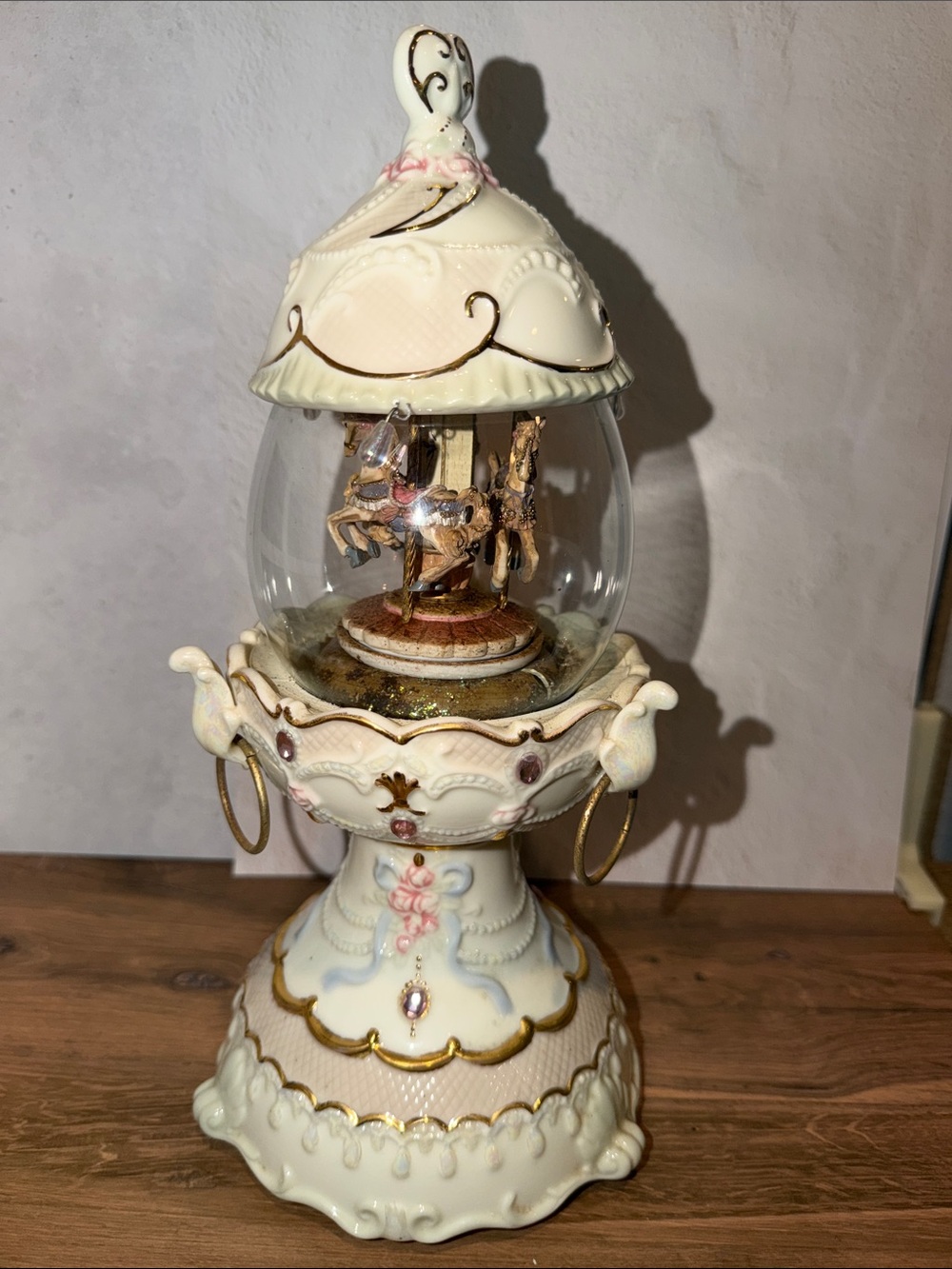 Ivory Carousel Music Box Glass Dome - Decorative Home Accent